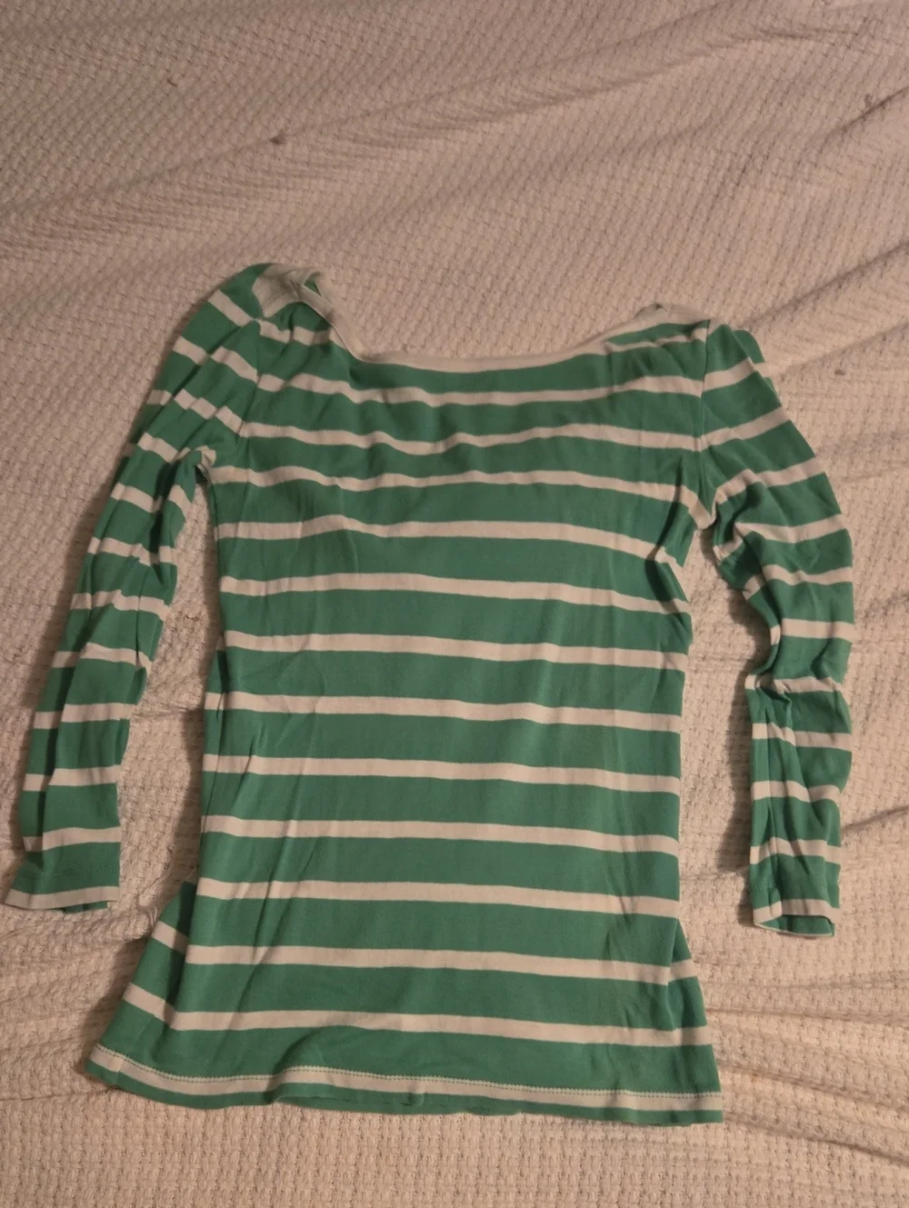 J.Crew Striped Green & White Boatneck Three Quarter-Sleeve Women's Top Size Xxs